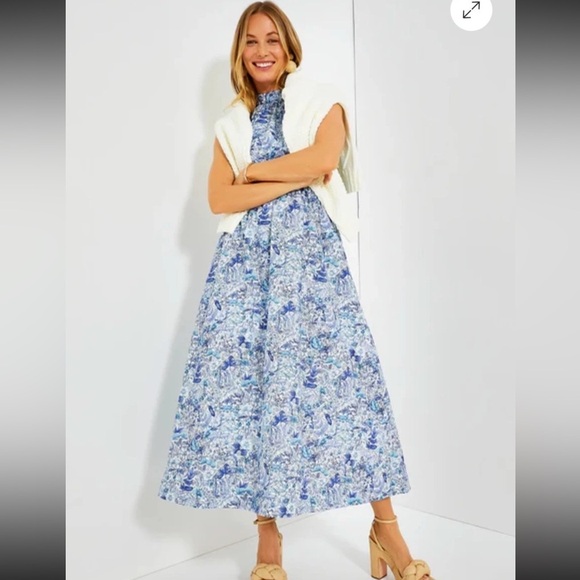 Hyacinth House Dresses & Skirts - Hyacinth House - Tuckernuck Blue White Halter Neck Midi Dress- Size XXL - NWT